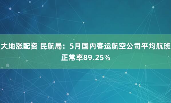 大地涨配资 民航局：5月国内客运航空公司平均航班正常率89.25%